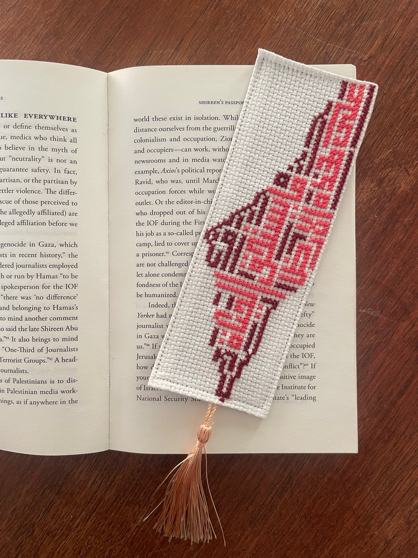 Tatreez Bookmark - Map with Mahmoud Darwish quote - Orange Red